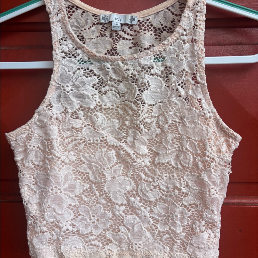 Iris Floral Lace Tank Top - Light Pink